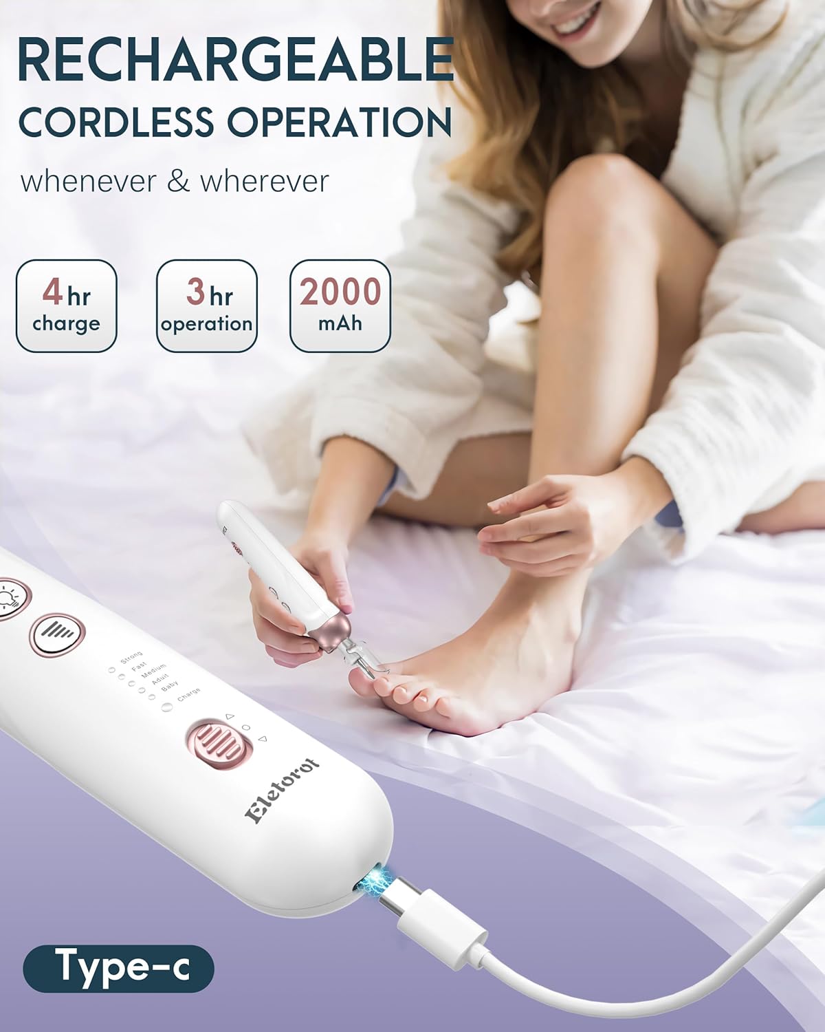 Eletorot Juego de limas eléctricas de uñas, 8 en 1, kit profesional de manicura y pedicura, herramientas de pedicura inalámbricas para pies, máquina