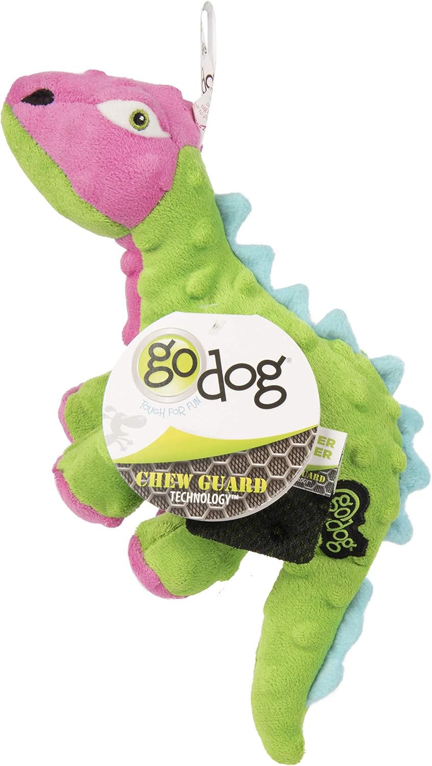 goDog Dinos Spike Squeaky – Juguete de peluche para perro, tecnología Chew Guard, verde, pequeño