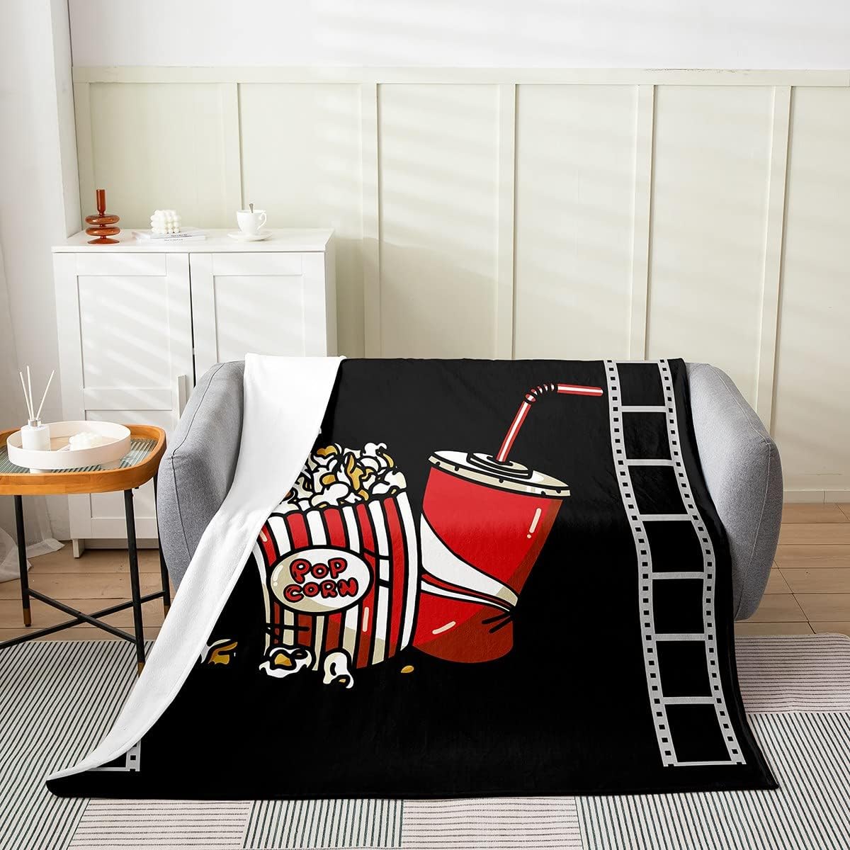 Manta de franela de forro polar con temática de cine vintage, manta de felpa con entradas de cine, decoración del hogar para todas las estaciones,