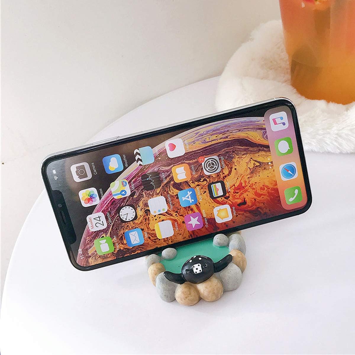 Soporte para teléfono celular de escritorio, aguas termales, con lindo gato relajado para oficina, manos libres, ornamento para el hogar