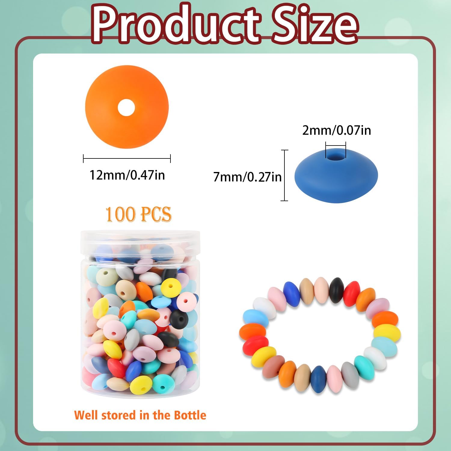 CCOZN – 100 cuentas de silicona de ábaco, cuentas focales de silicona coloridas a granel para bolígrafos, cuentas de silicona de 0.472 pulgadas con