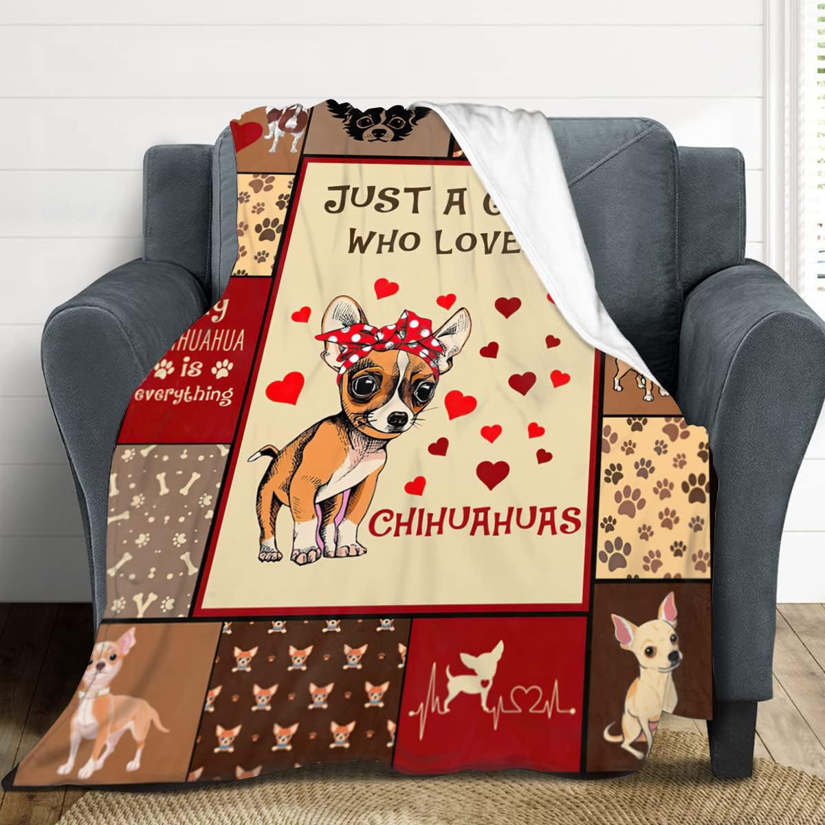 Manta con texto en inglés Just A Girl Who Loves Chihuahuas, manta decorativa de perros lindos, regalos para niñas, súper cálida, suave y ligera,