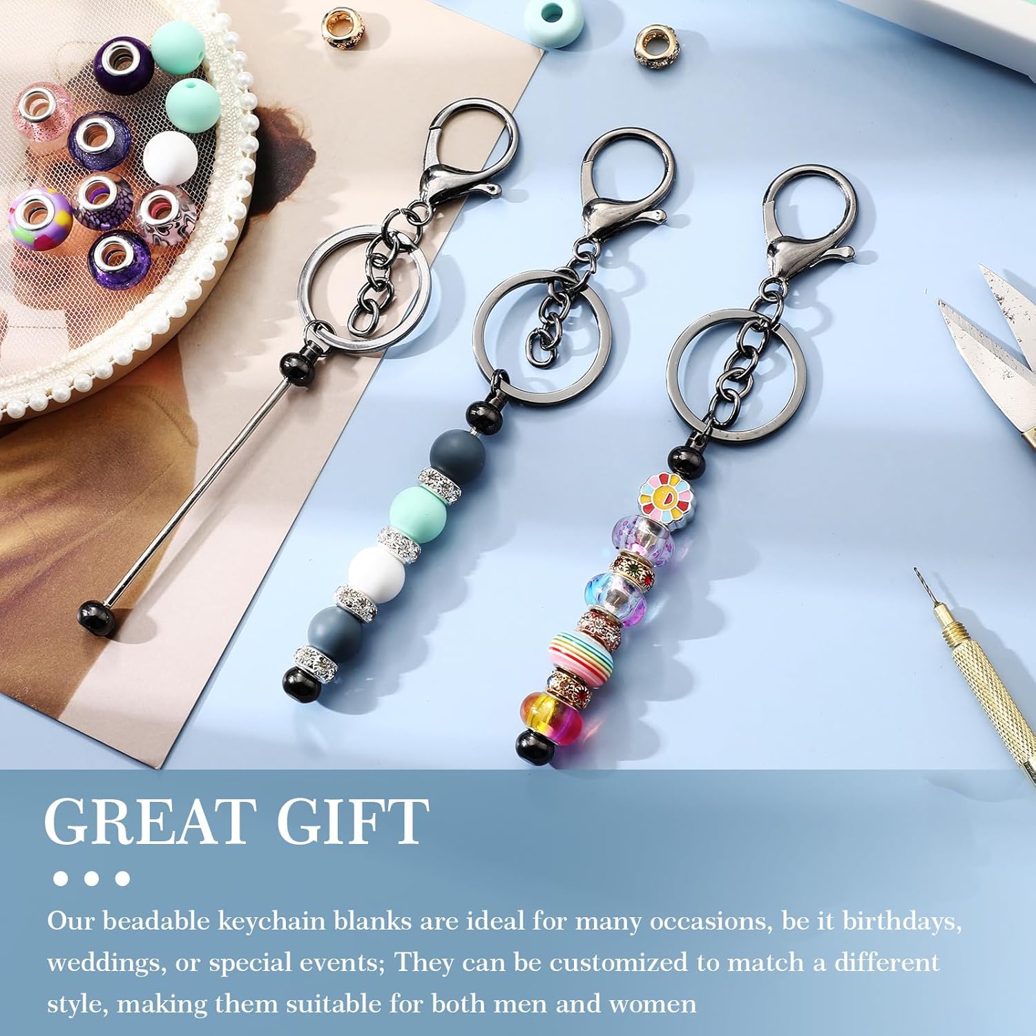 6 piezas de llaveros con cuentas, barras en blanco, llavero de cuentas de metal con cuentas para colgante, manualidades, joyería, regalo