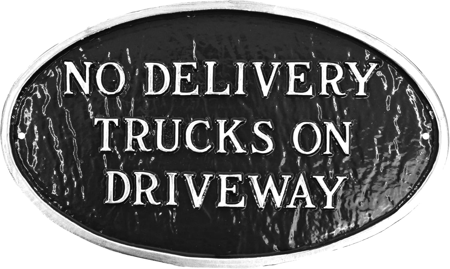 Placa ovalada con texto en inglés “No Delivery Trucks on Driveway” – Placa de visualización de pared o césped – Señal de advertencia comercial –