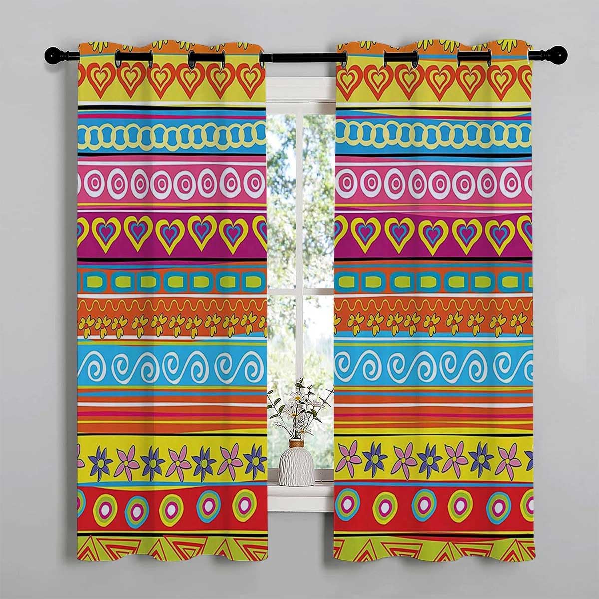 YANFENQI Cortinas para Ventanas De Cuarto Colorful Grommet Short Cortinas para Closet Sin Puerta Currains 55Inch Width by 55Inch Length,2 Panels