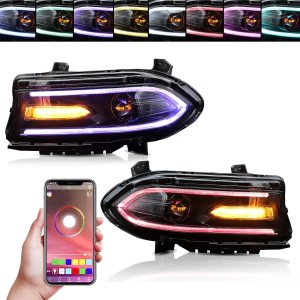 IKON MOTORSPRTS, faros delanteros de proyector compatibles con Dodge Charger 2015-2023, luces de circulación diurna DRL lado izquierdo y derecho, IKON MOTORSPRTS, faros delanteros de proyector compatibles con Dodge Charger 2015-2023, luces de circulación diurna DRL lado izquierdo y derecho,