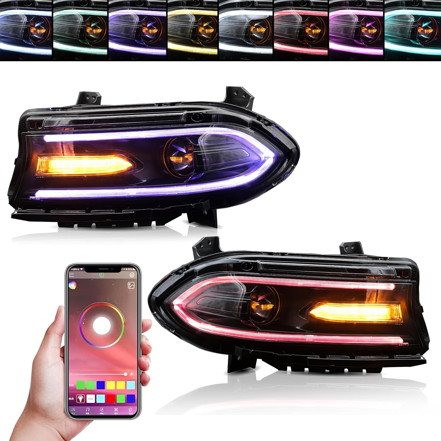 IKON MOTORSPRTS, faros delanteros de proyector compatibles con Dodge Charger 2015-2023, luces de circulación diurna DRL lado izquierdo y derecho,