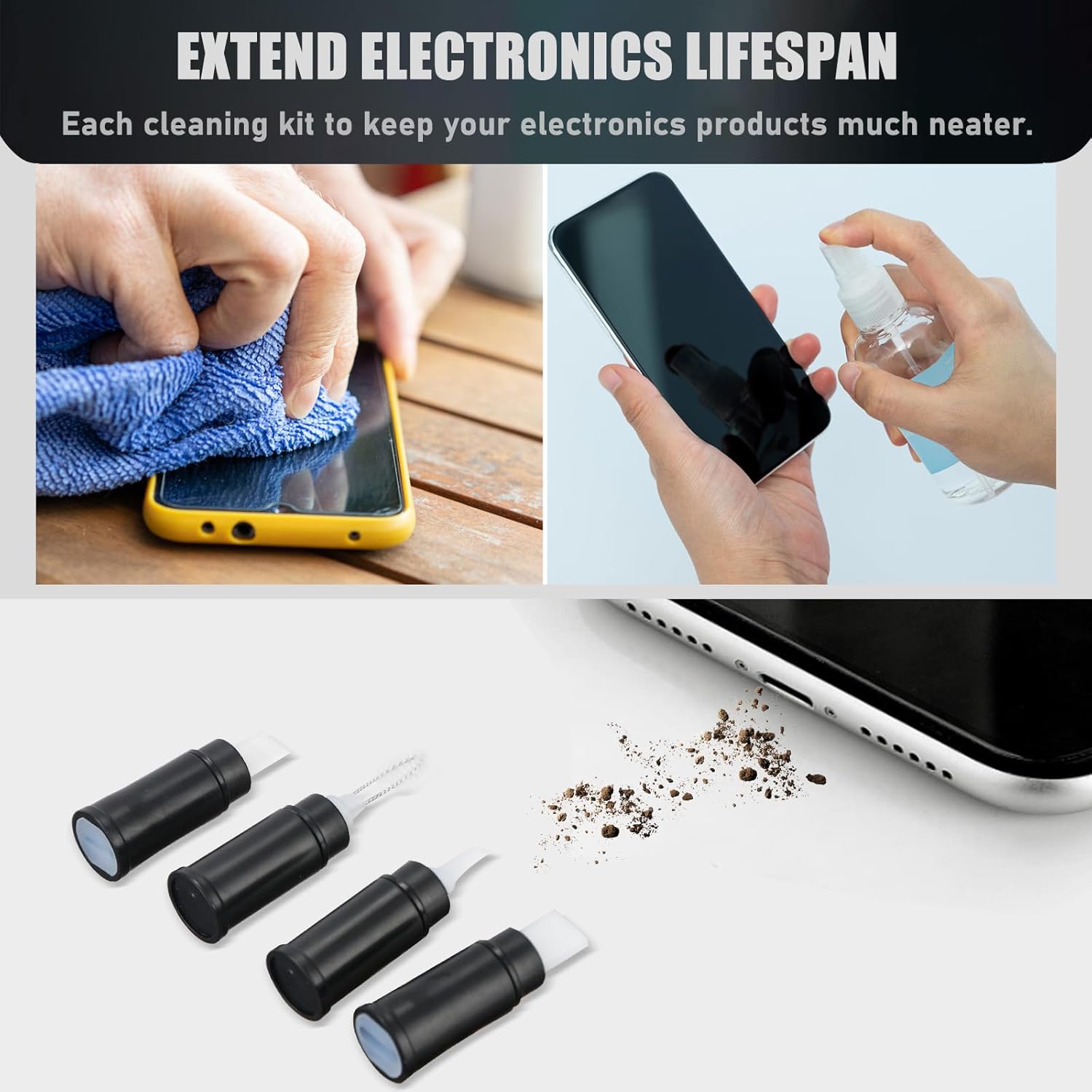 Kit limpiador para iPhone, kit de reparación de limpieza multifunción con cepillo suave para Airpod, kit de limpieza para puerto de carga de