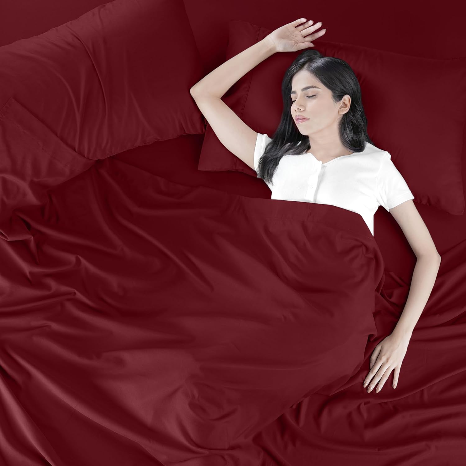 Utopia Bedding Juego de sábanas de 4 piezas, microfibra cepillada, resistente al encogimiento y a la decoloración, fácil cuidado (King, rojo borgoña)