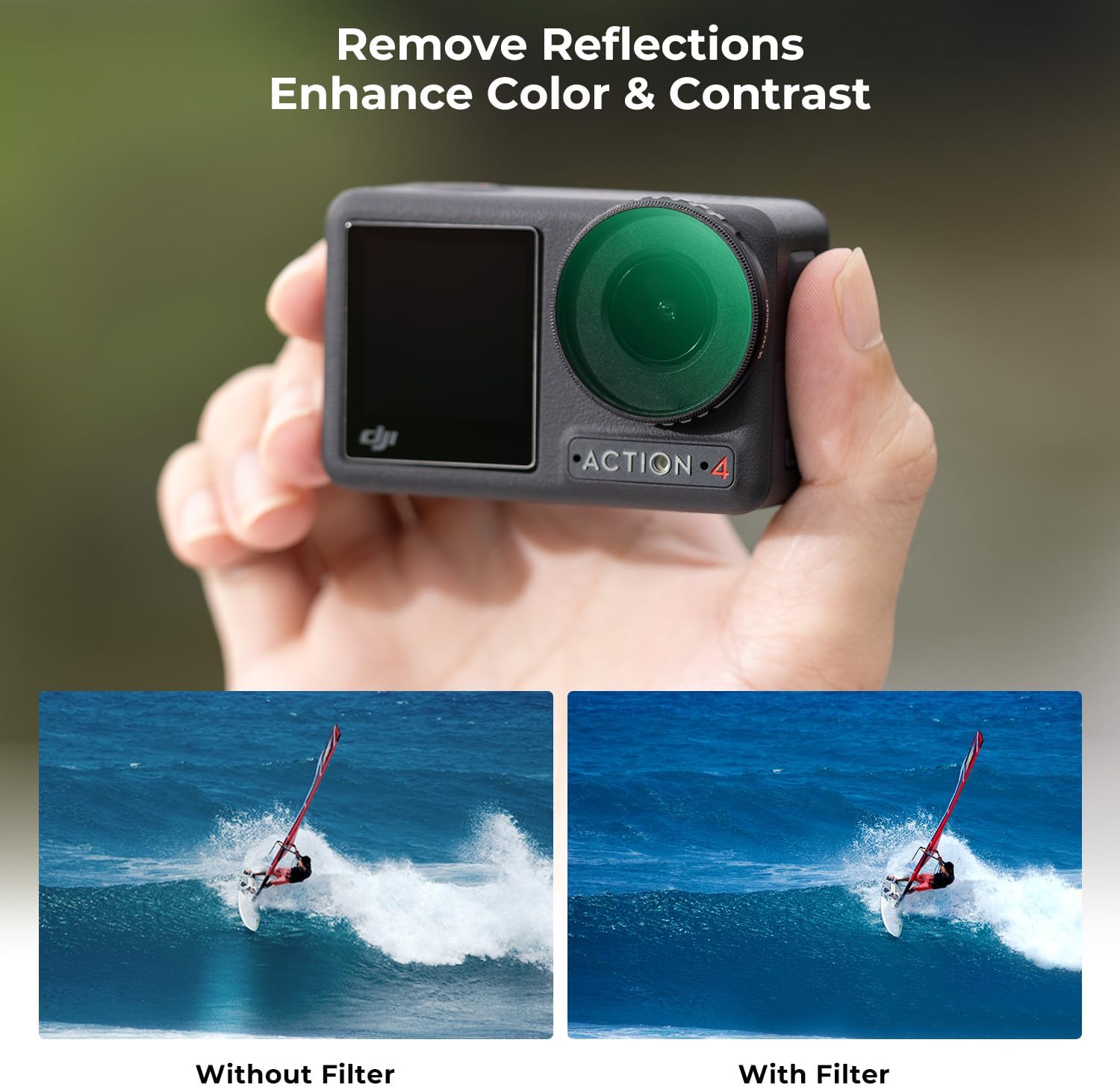 K&F Concept Osmo Action 4 Polarizadores circulares, filtro CPL compatible con DJI Osmo Action 4, vidrio óptico superior con filtro multicapa