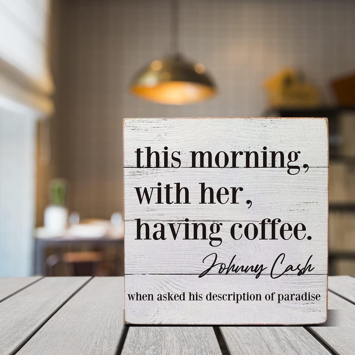 This Morning with Her Having Coffee – Caja de madera para decoración de escritorio, cita de cocina, caja de madera para el hogar, estante de cocina,