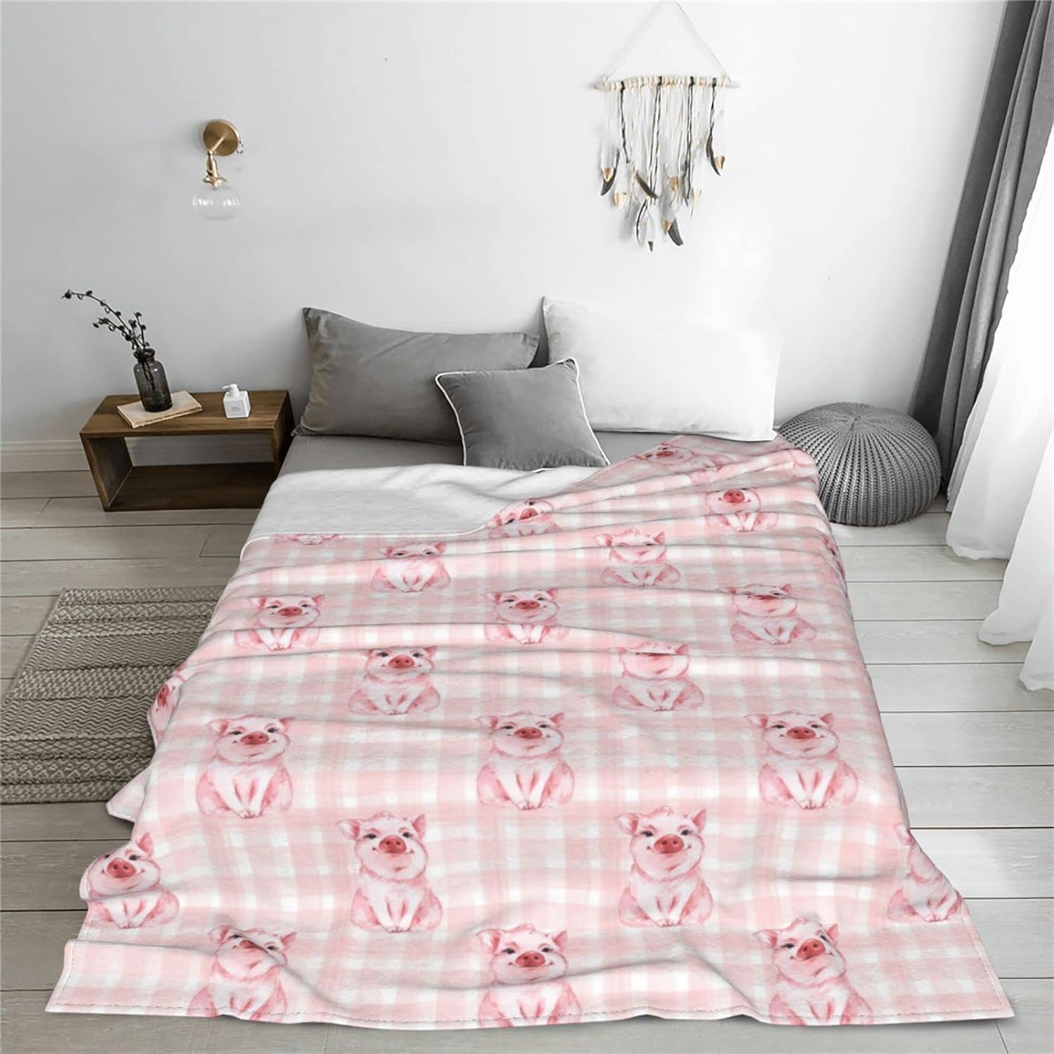 Manta de cerdito rosa con diseño de cerdito rosa, suave, ligera y acogedora manta de franela de vellón para sofá o dormitorio, 60 x 50 pulgadas