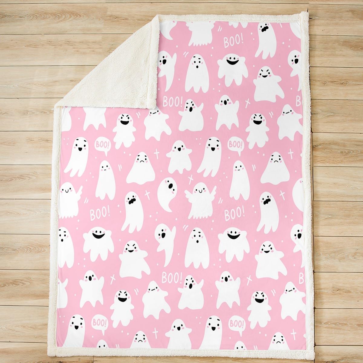 Manfei Manta de fantasmas de Halloween con temática de Halloween para sofá, manta de cama rosa de Halloween para niños, niñas y adultos, decoración