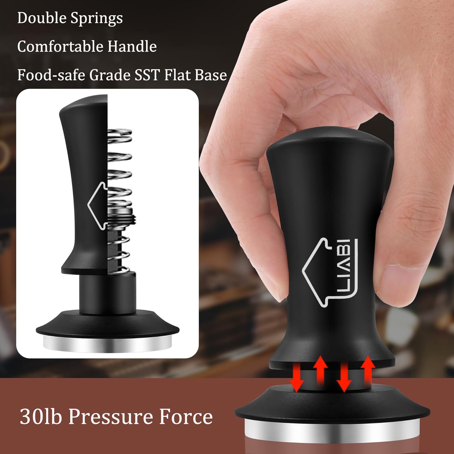 Tamper de café de 2.008 in, manipulador de café expreso con manipulación de resorte, herramientas de manipulación de café barista con soporte de