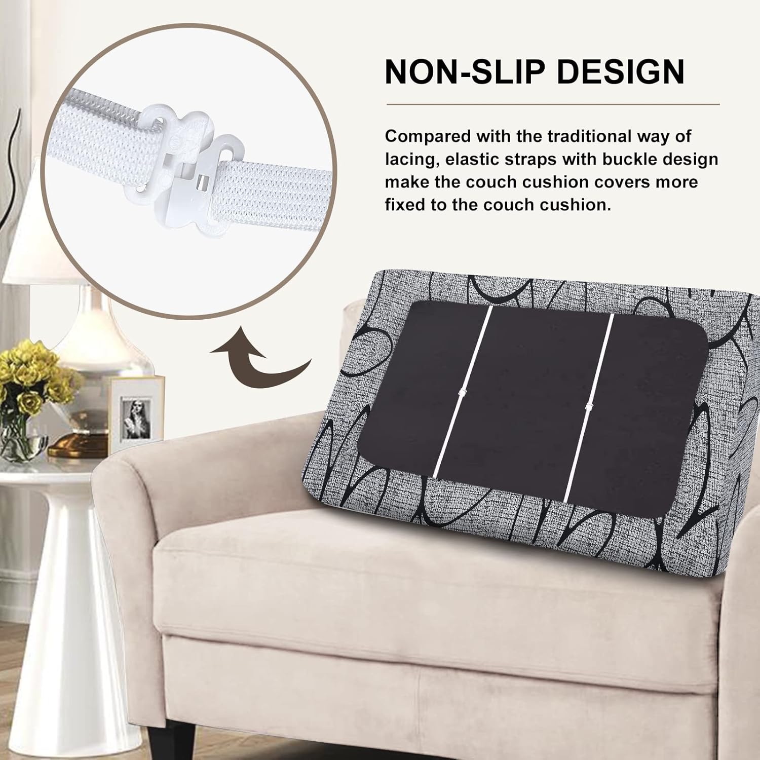 SearchI Fundas de cojín de repuesto estampadas para sofá, con patrón elástico, lavable, protector de muebles suave con parte inferior elástica (M, 2