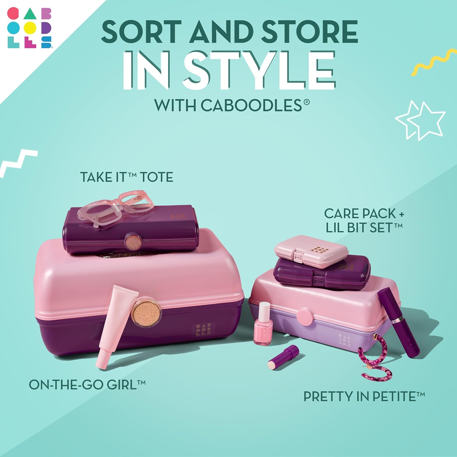 Caboodles Estuche de maquillaje para mujer, menta y amarillo