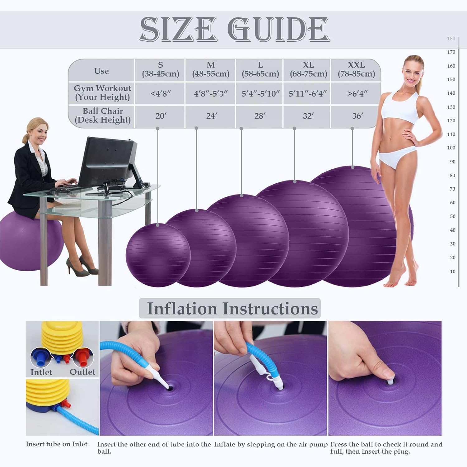 Pelota de ejercicio suave, silla de yoga antiestallido, soporta 2200 libras, pelota suiza de estabilidad con bomba para embarazo, parto,