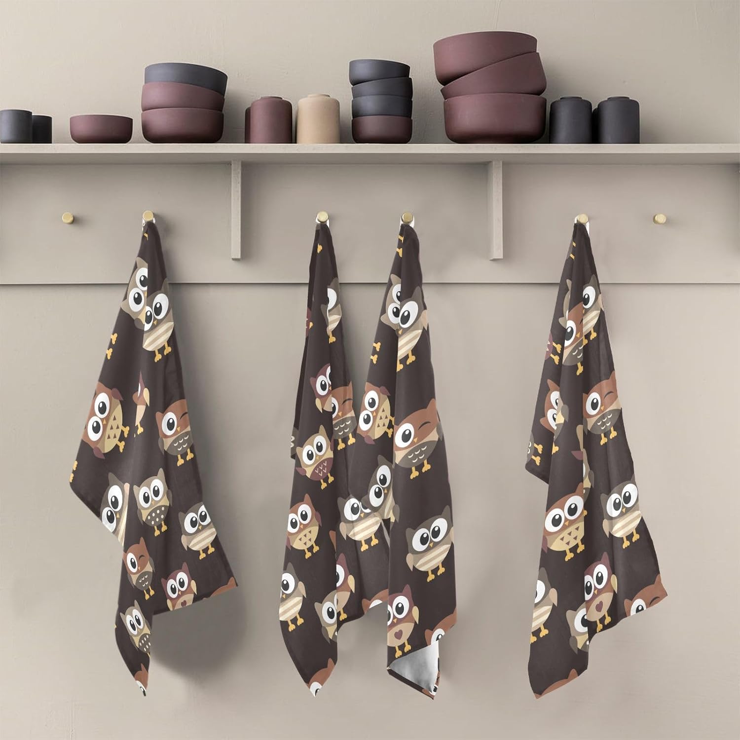 Owls – Toallas de cocina marrones, 18 x 28 pulgadas, paños de cocina súper suaves y absorbentes para lavar platos, paquete de 4 toallas de mano