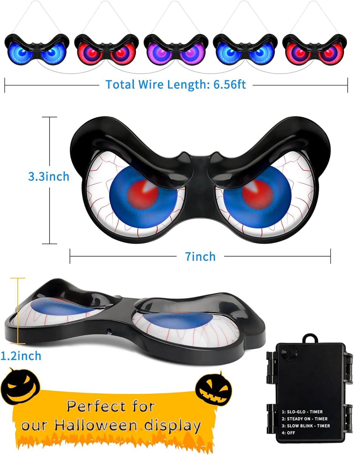 HOUNE Guirnalda de luces de Halloween con temporizador, 3 modos de iluminación, ojos miradores, impermeable, funciona con pilas, para decoración de