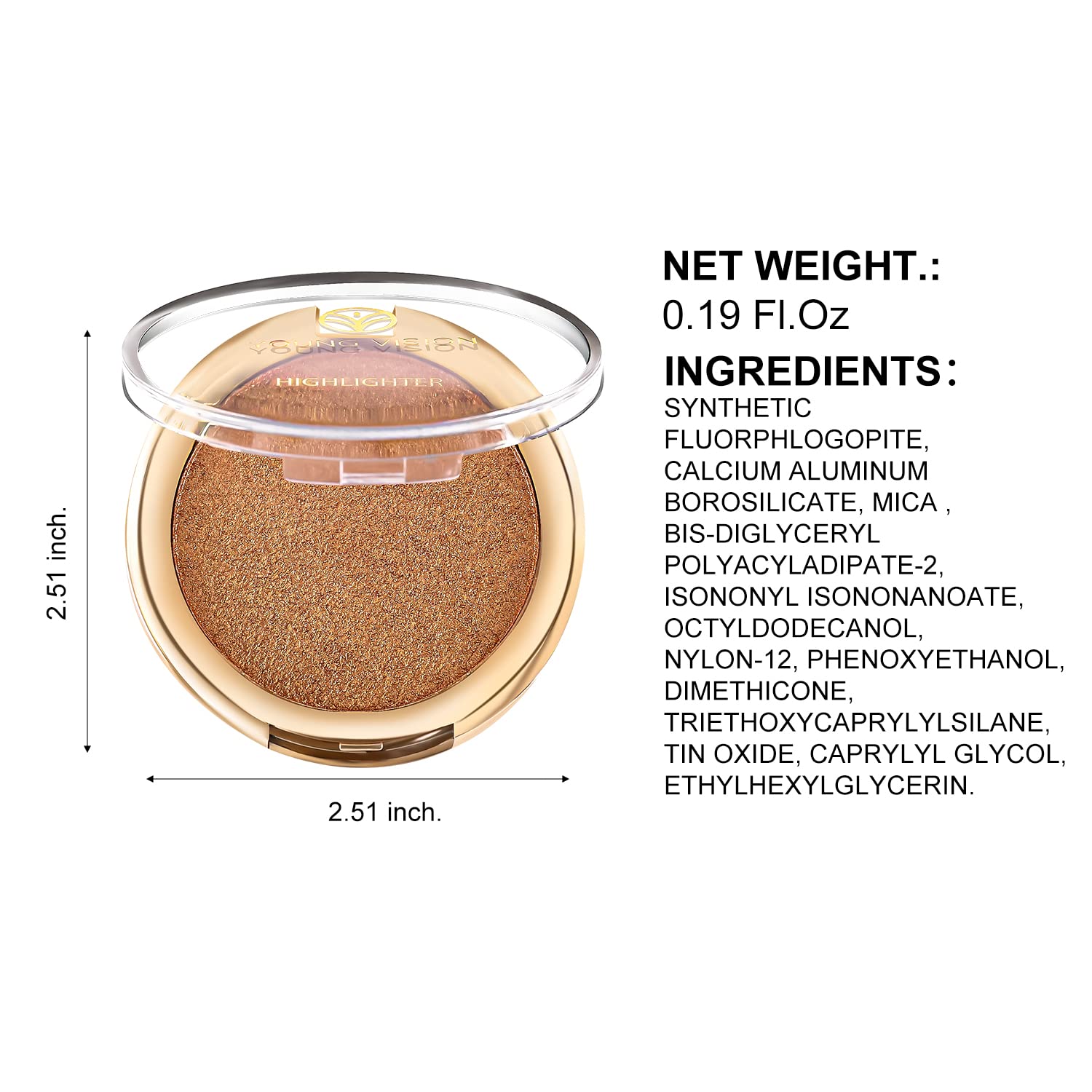 YOUNG VISION Paleta de polvos iluminadores horneados, tonos brillantes de perlas transparentes para maquillaje iluminador facial, iluminadores de