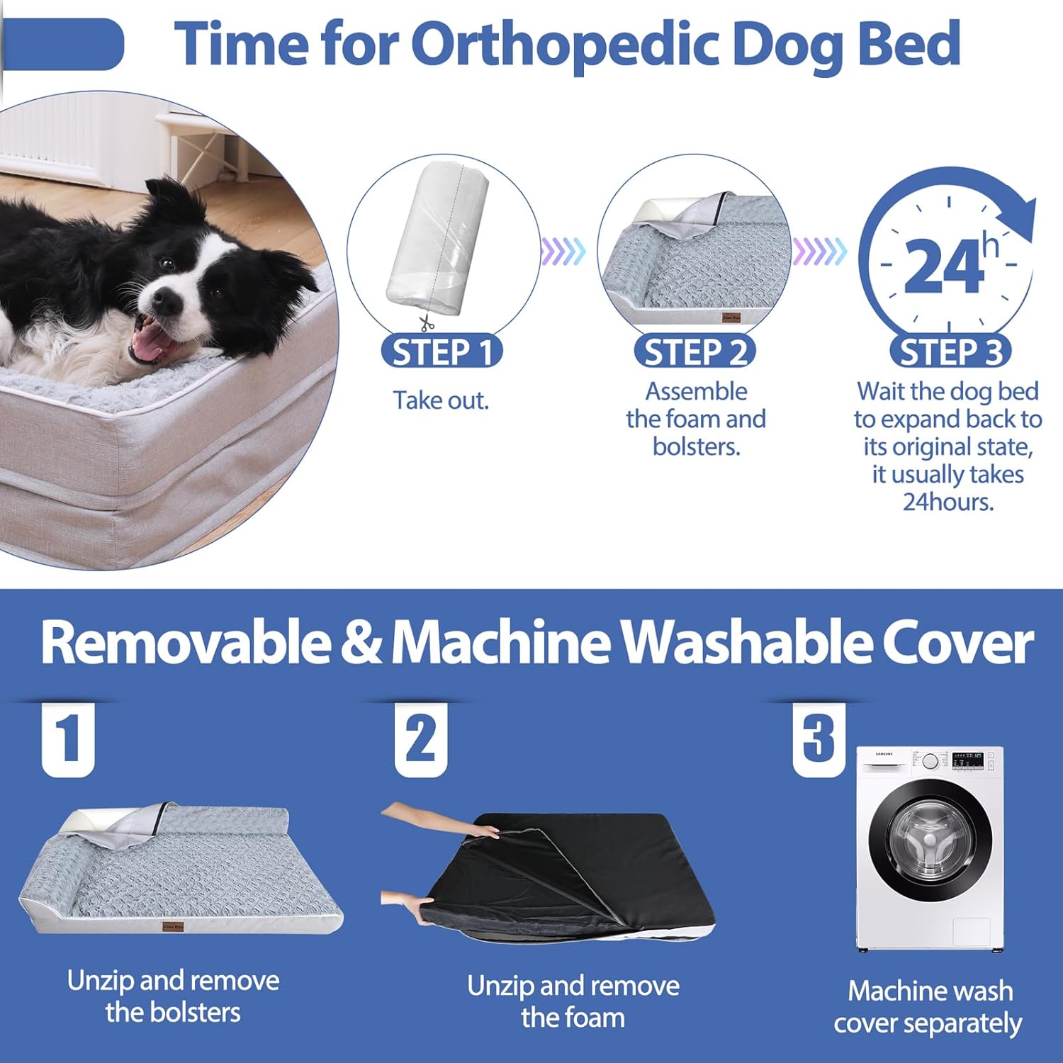Chez Paw Cama ortopédica para perros extra grandes, camas para perros XL con cómodos refuerzos, cama impermeable extragrande para perros con funda