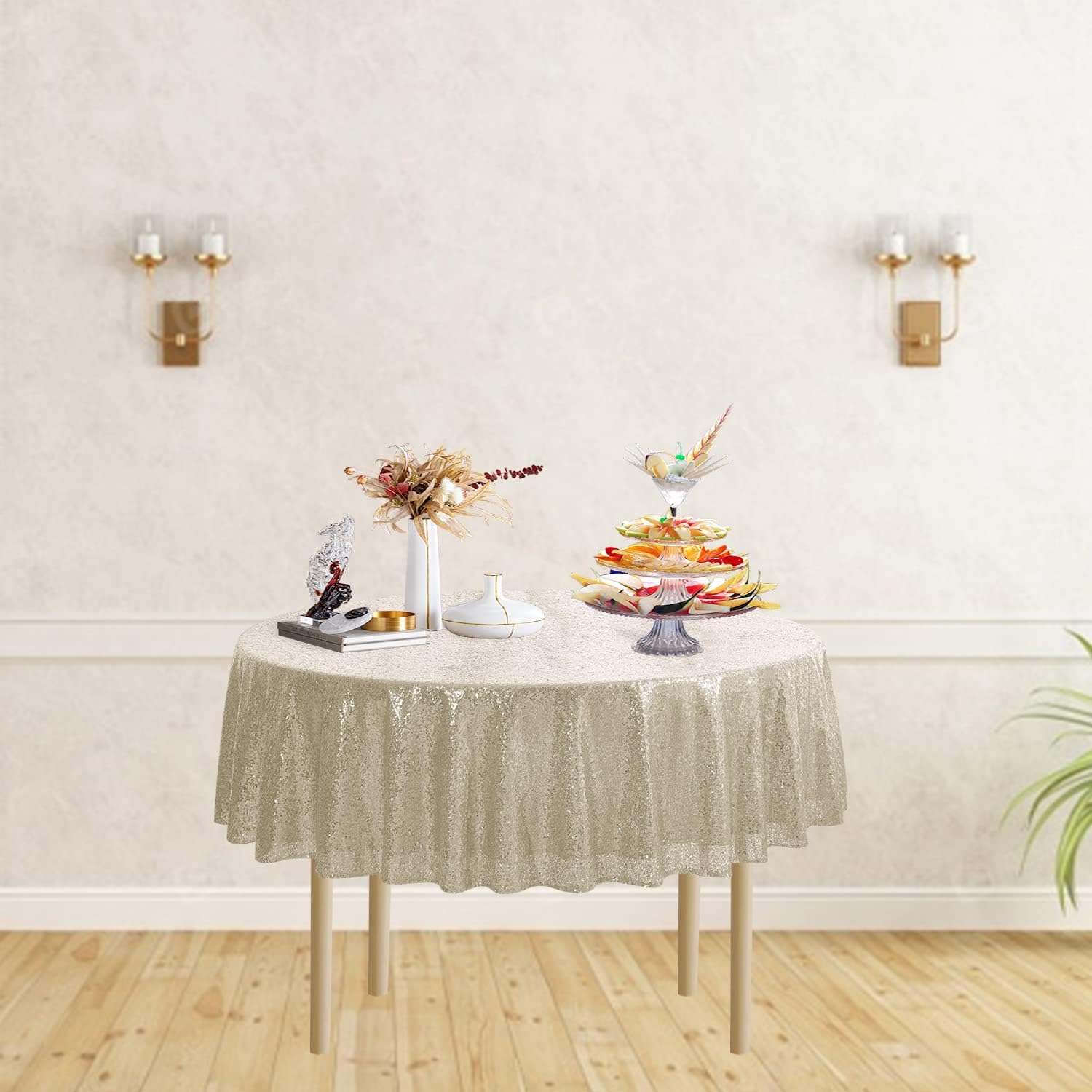 Mantel redondo de lentejuelas de 90 x 90 pulgadas con purpurina para fiesta de cumpleaños, boda, mesa de baby shower, decoración de banquetes, color
