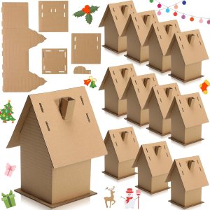 Cholemy Paquete de 12 casas de jengibre de Navidad para niños, a granel, hacer una casa de cartón de jengibre, manualidades navideñas para Navidad, Cholemy Paquete de 12 casas de jengibre de Navidad para niños, a granel, hacer una casa de cartón de jengibre, manualidades navideñas para Navidad,