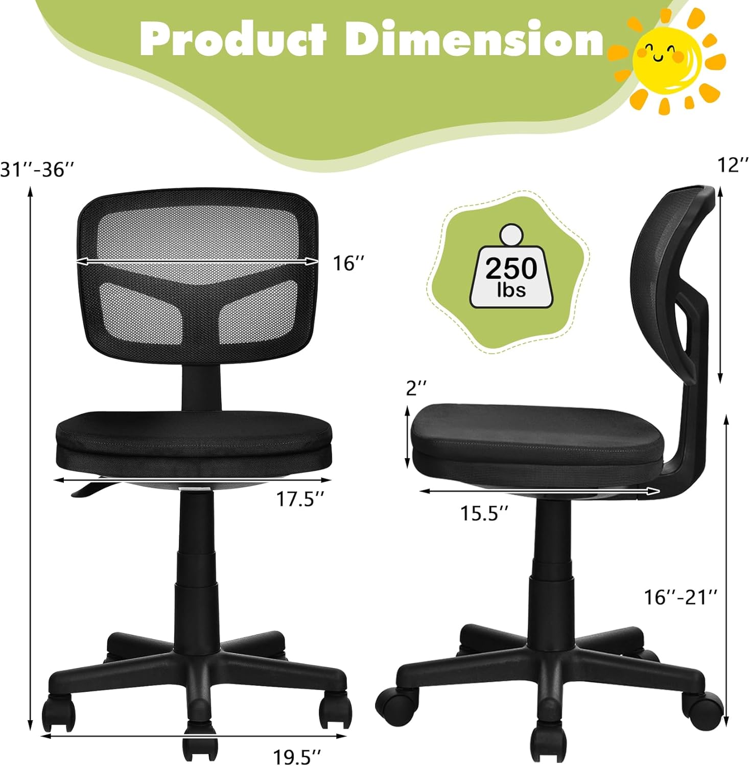 Silla de escritorio para niños, silla de estudio para adolescentes y niñas, silla de computadora para niños pequeños, silla de trabajo ajustable de