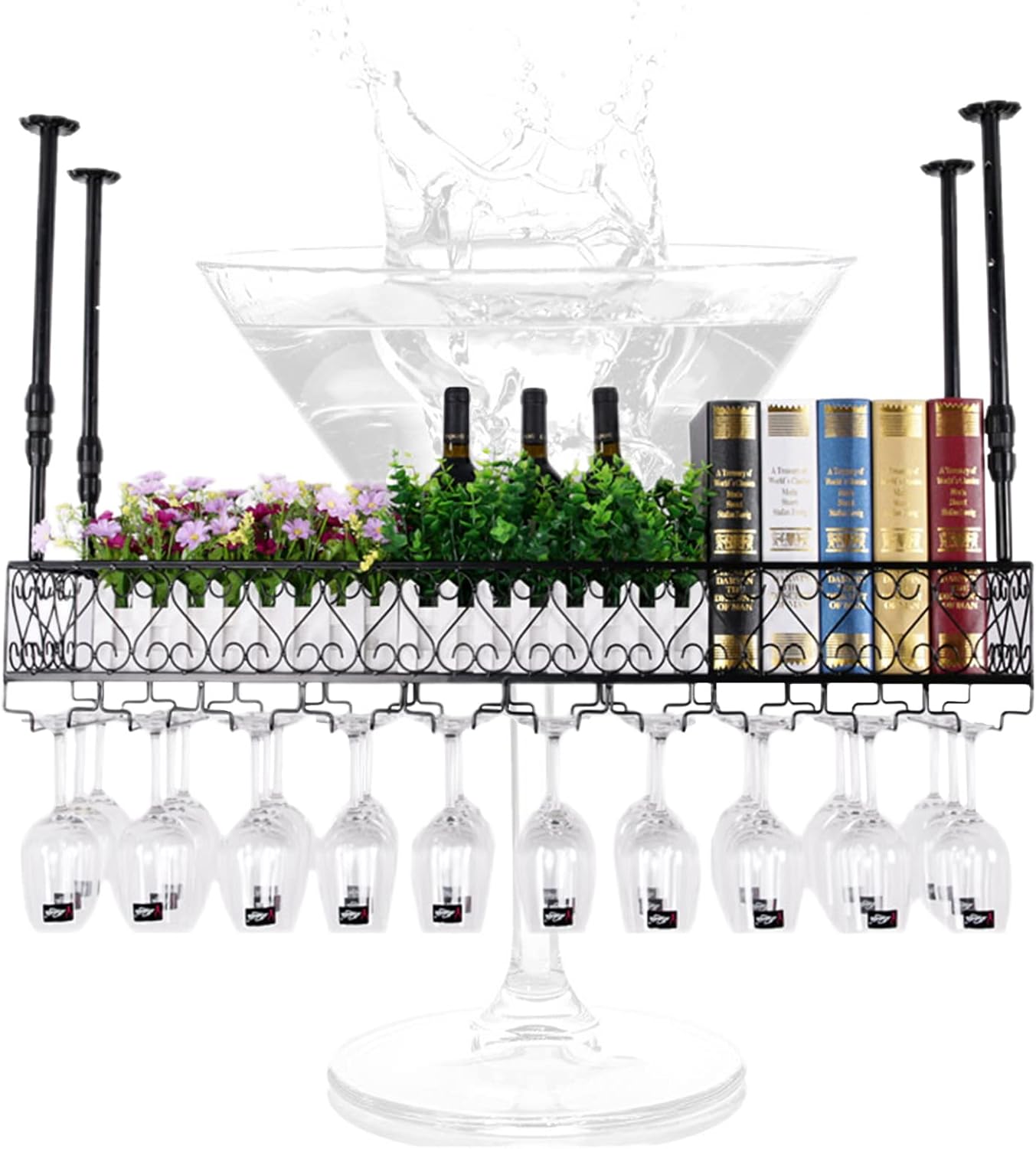 Estante de vino montado en la pared  Estante de vino de metal con soporte para vidrio  Soporte para vino rústico colgante  Soporte para botella de