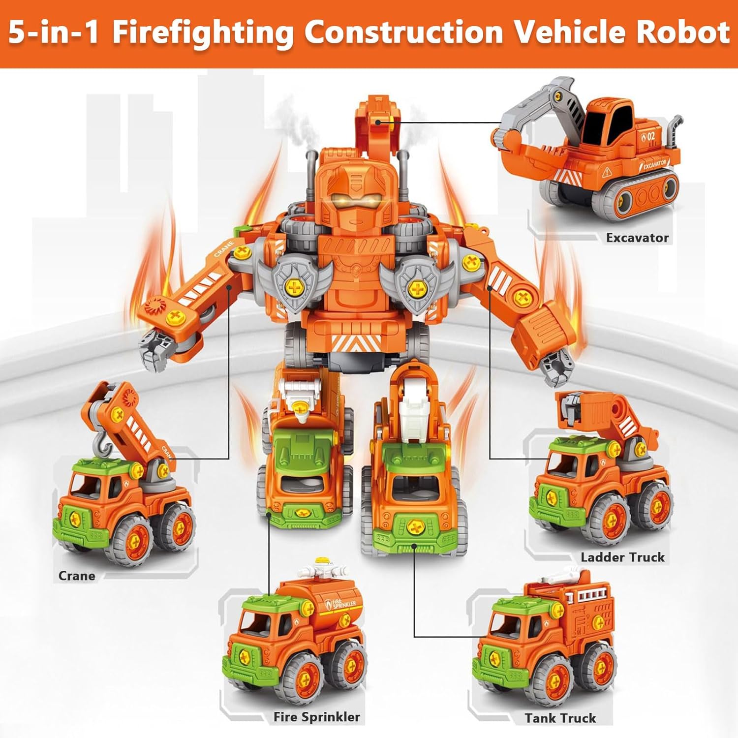 Vehículos de construcción robot 5 en 1, robot transformador para niños, coches de juguete educativos STEM para construcción de automóviles, juguete