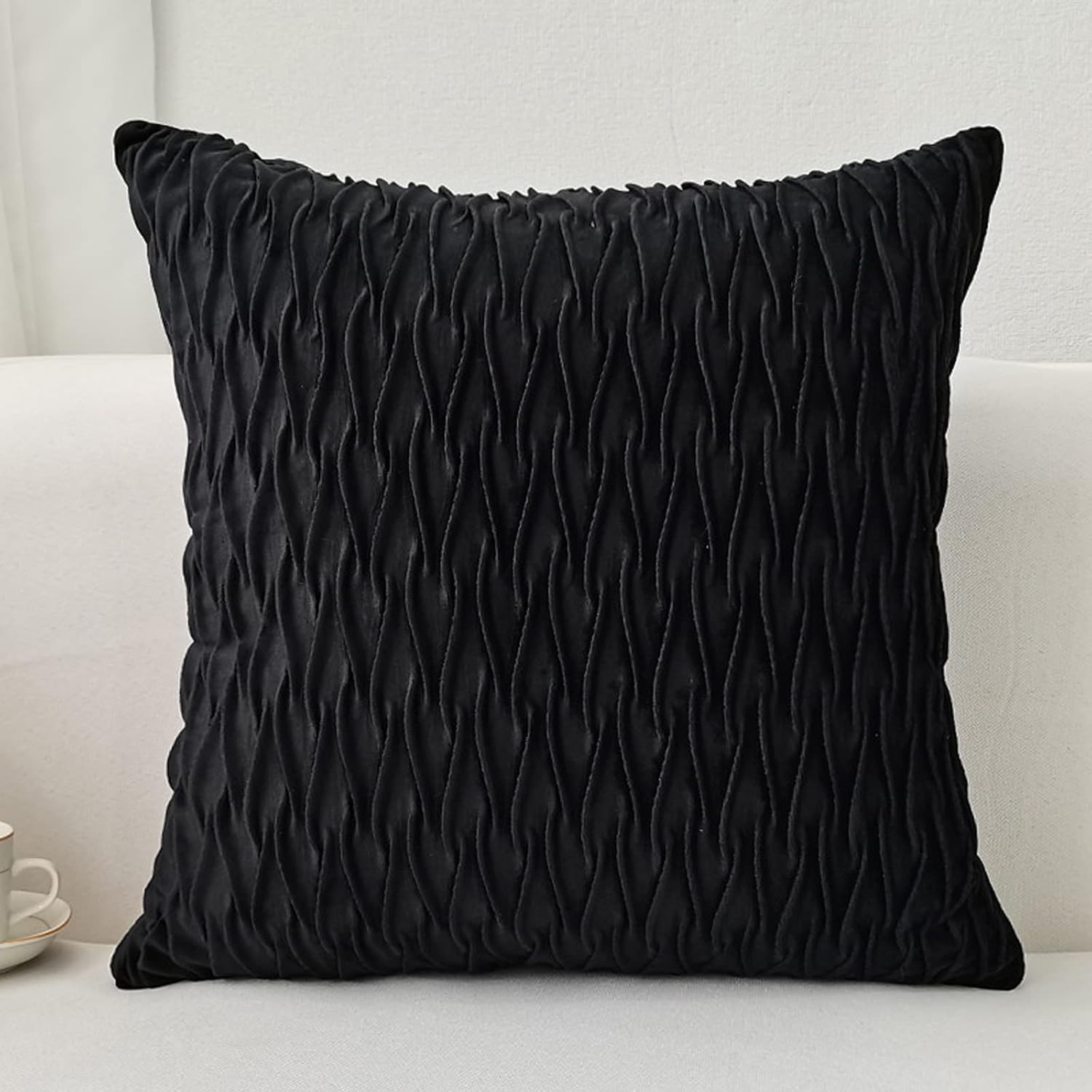 QIYINQIN Juego de 2 fundas de almohada decorativas con textura de terciopelo negro, fundas de almohada cuadradas de lujo a rayas originales,
