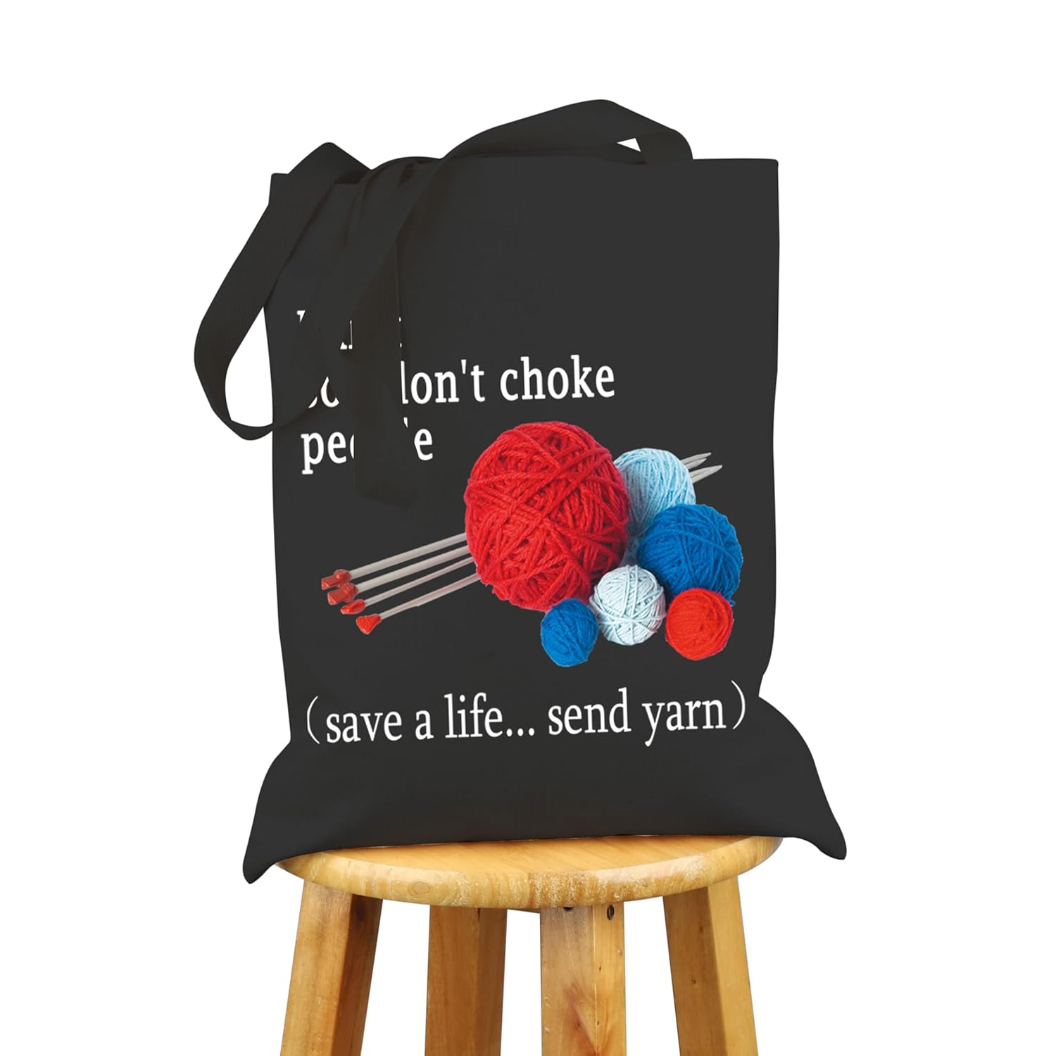 Bolsa de mano con texto en inglés “I Knit so I Don’t Choke People”, regalos divertidos para amantes del tejido, bolsa de almacenamiento de hilo