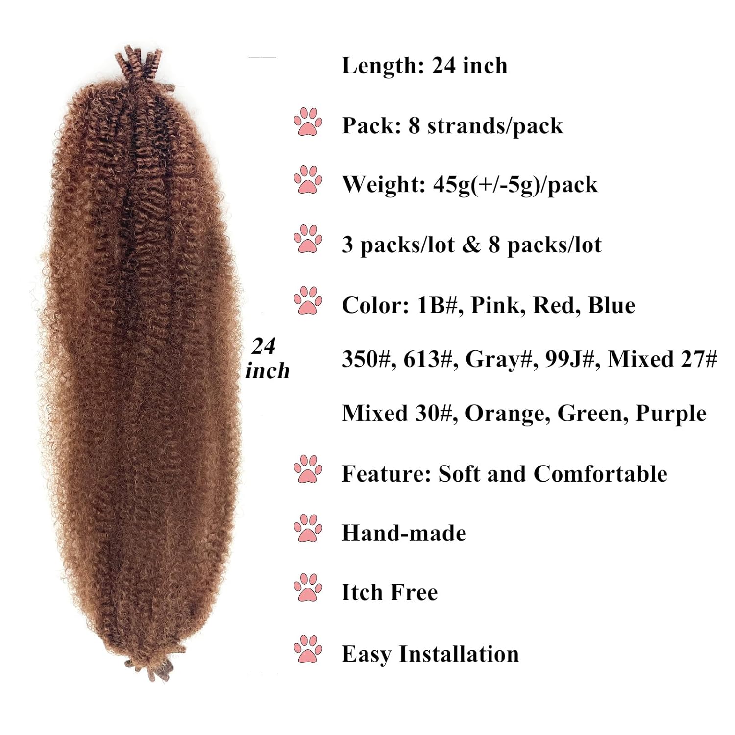 Marley Twist – Cabello trenzado de 24 pulgadas, cabello afro trenzado preesponjado, cabello rizado Jamaicano para trenzar