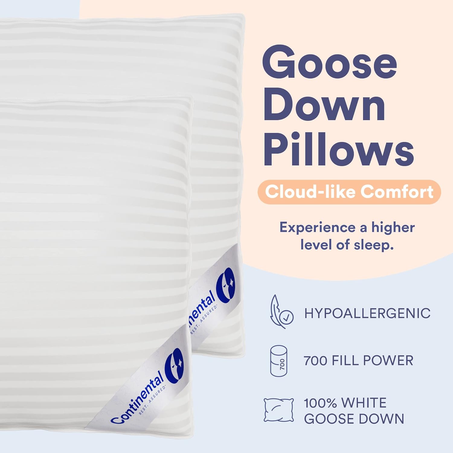 Máxima comodidad mediana con 700 de potencia de relleno, tamaño estándar, 20 x 26 pulgadas, almohada 100% de plumón de ganso blanco húngaro (20