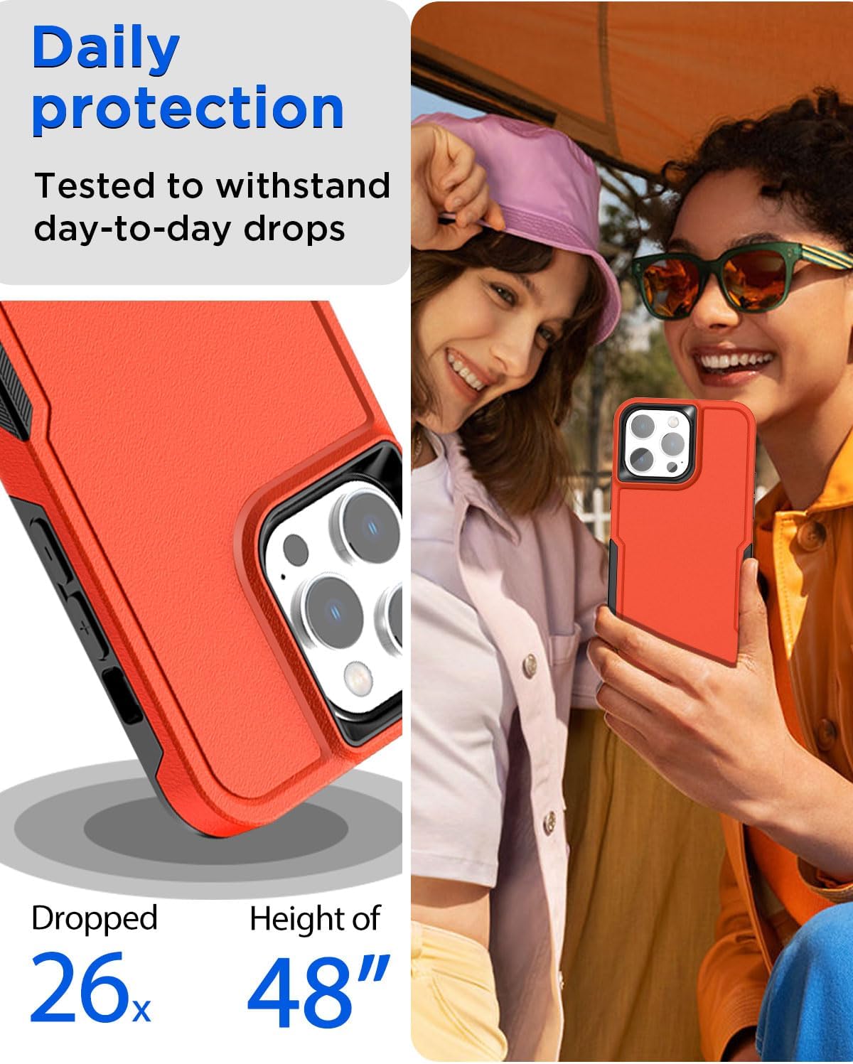 AICase Funda para iPhone 15 Pro con protector de pantalla de vidrio + lente de cámara, resistente protección contra caídas, cuerpo completo,