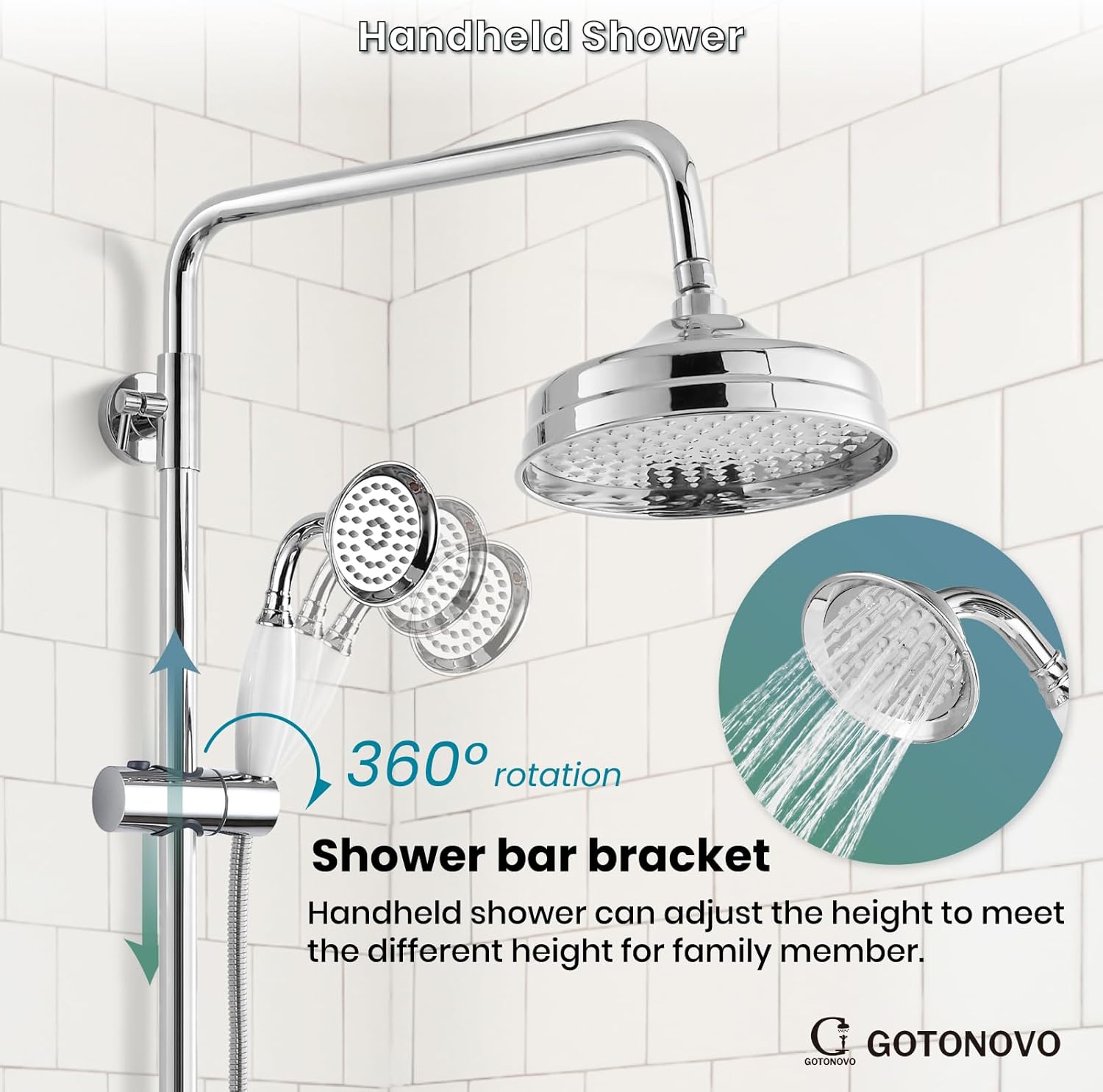 gotonovo Juego de grifo de ducha expuesto para baño con asas cruzadas, montaje en pared, cabezal de ducha de lluvia de 8 pulgadas, accesorio de