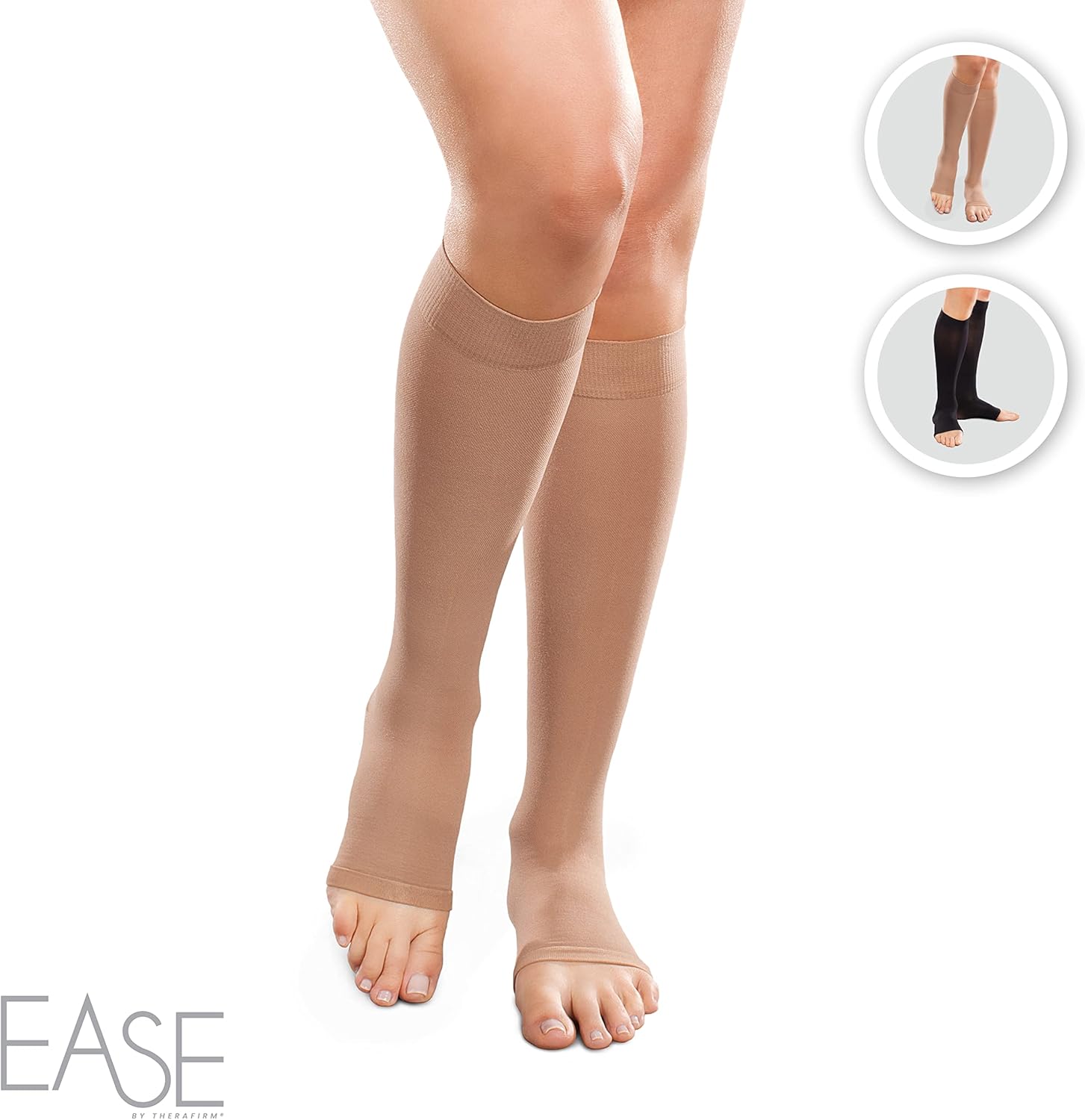 Therafirm Ease Open-Toe – Medias de compresión suaves de 15-20mmHg