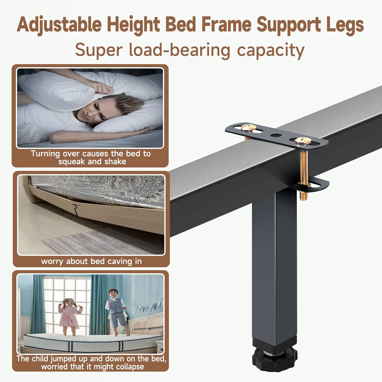 4 patas de soporte central de altura ajustable para marco de cama, patas de soporte de listones de cama para marco de cama de metalmadera, patas de