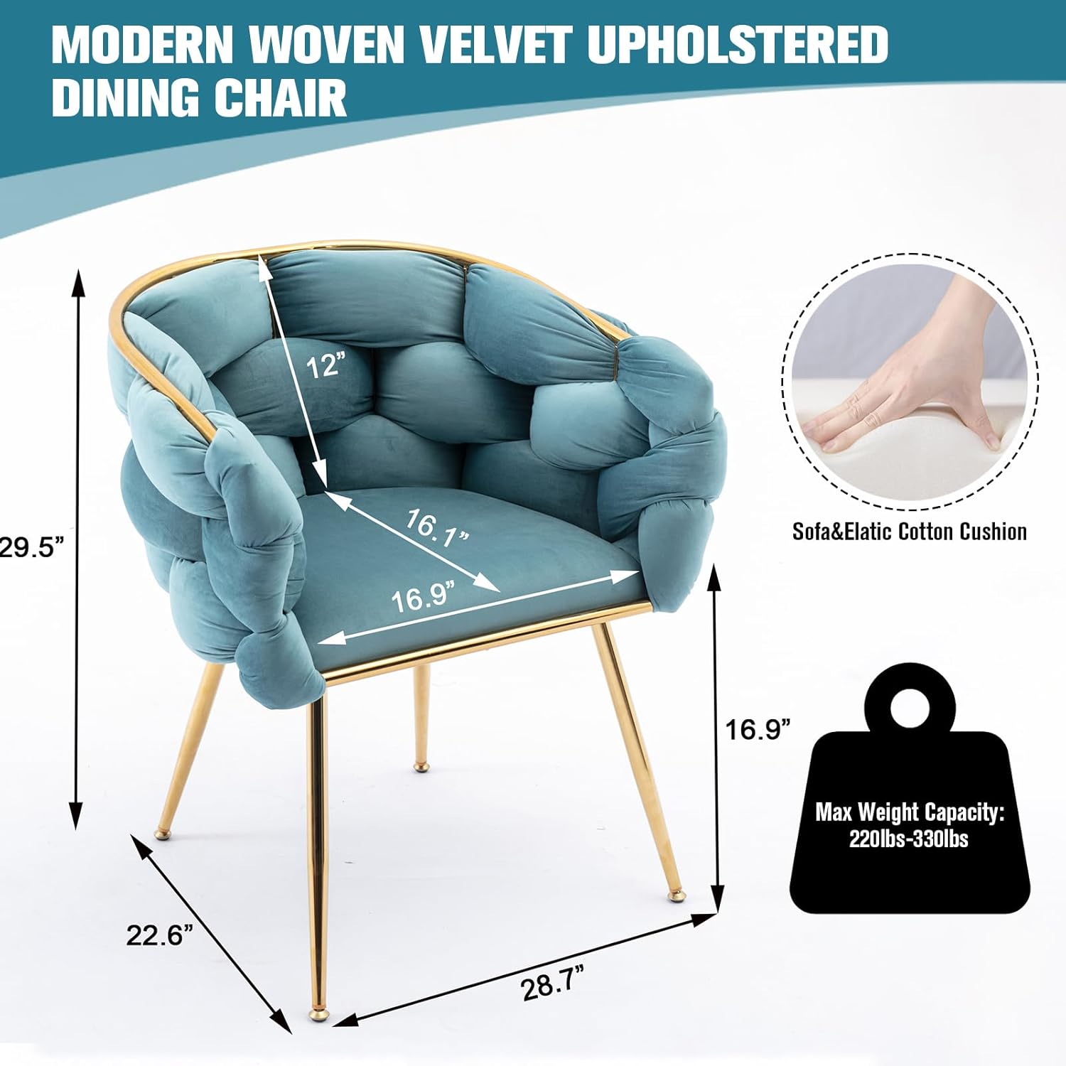 Ufurpie Sillas de comedor de terciopelo, sillas decorativas modernas con patas de metal dorado para comedor, cocina, tocador, sala de estar, juego