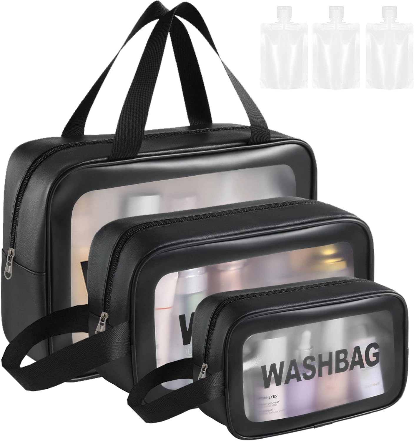 Bolsas de cosméticos, 3 piezas-negro, Transparente