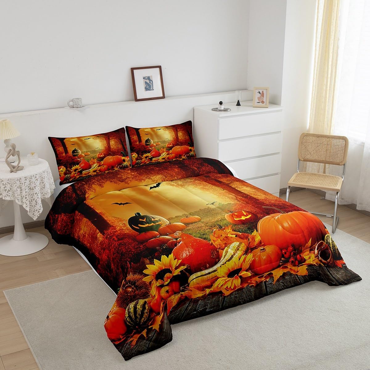 Juego de edredón de decoración de otoño para niños, niñas y mujeres, ropa de cama de regalo para el día de Acción de Gracias, ropa de cama de