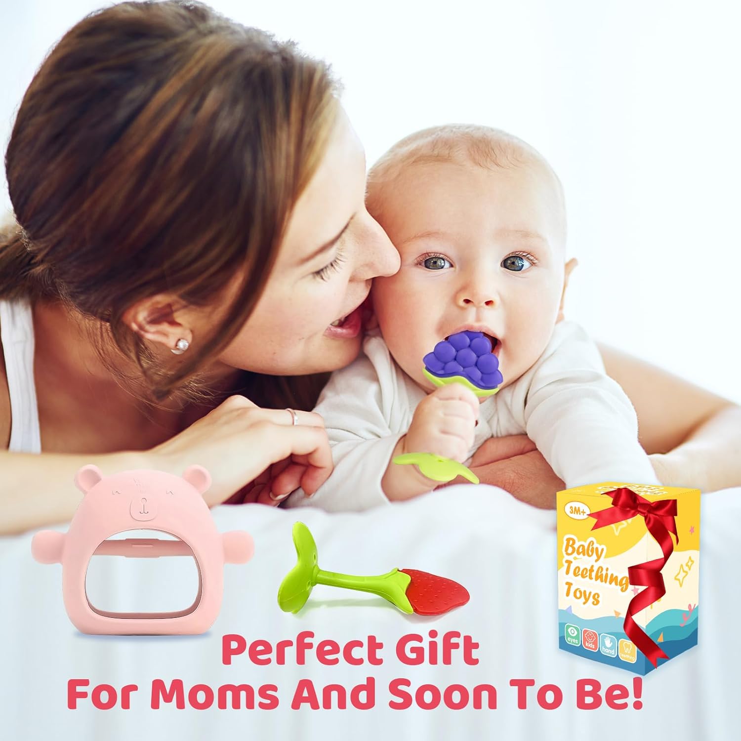Juguetes de dentición para bebés, juego de 3 mordedores para 3-6 meses y 6 a 12 meses, esenciales para bebés, juguetes para bebés, juguetes