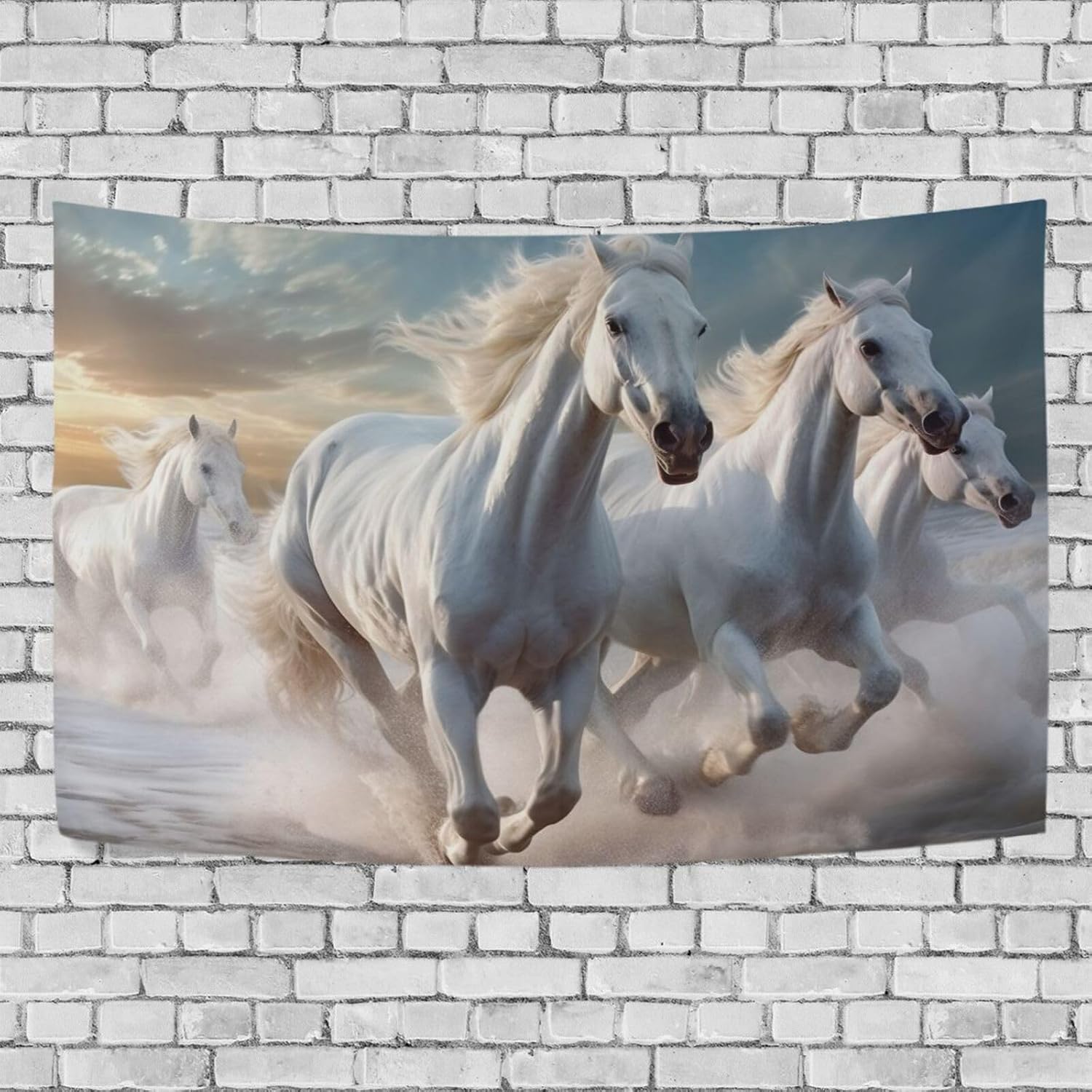 Qilmy Tapiz de caballo corriendo lavable de poliéster para colgar en la pared, para sala de estar, dormitorio, fiesta, decoración del hogar, 60 x 40