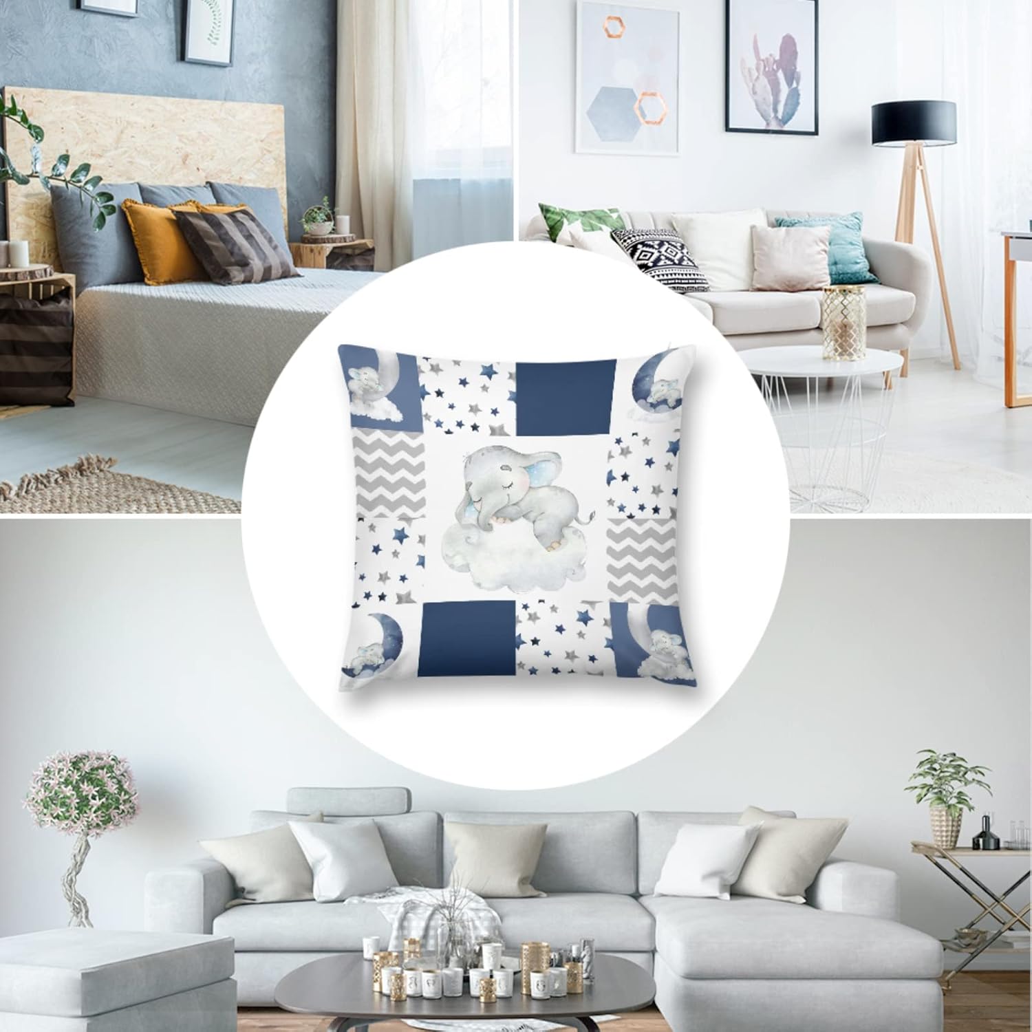 Funda de almohada decorativa de elefante dormido para bebé, diseño de elefante dormido, con frase “Dream Big Little One You Are So Loved”,
