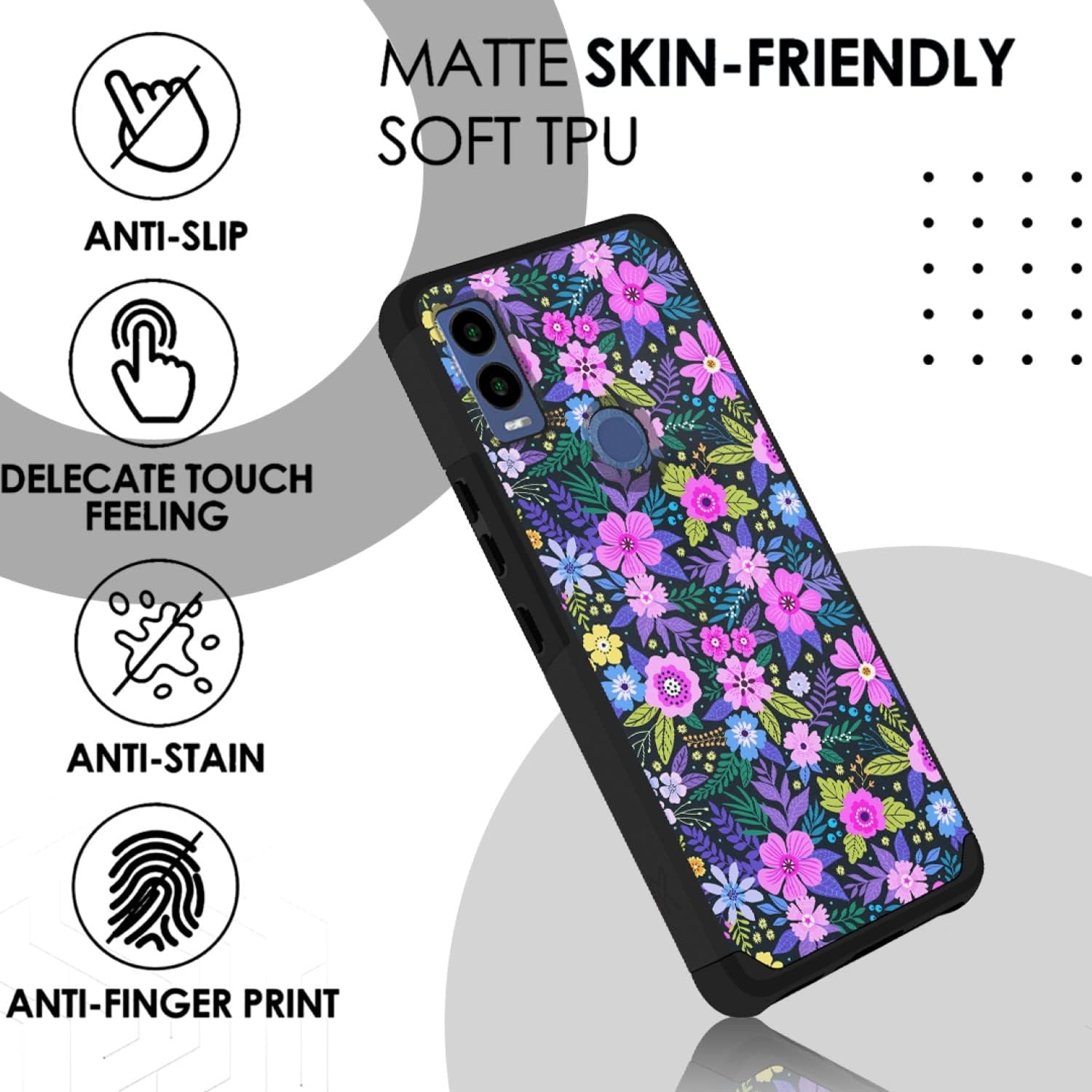 TJS Funda para Cricket Innovate E 5G (solo versión E, juego de 2 cámaras), con protector de pantalla de vidrio templado híbrido de doble capa
