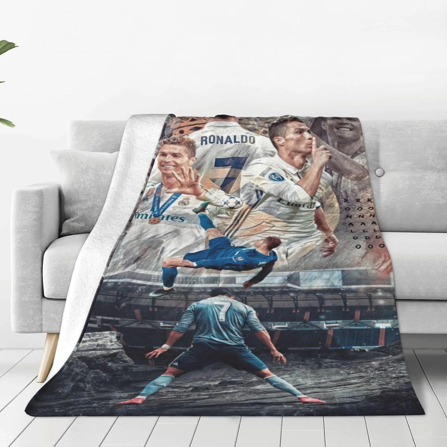 Mantas de felpa de microforro polar ultrasuave de 40 x 30 pulgadas con logotipo de Ronaldo #7 para sofá, automóvil, cama y viajes.
