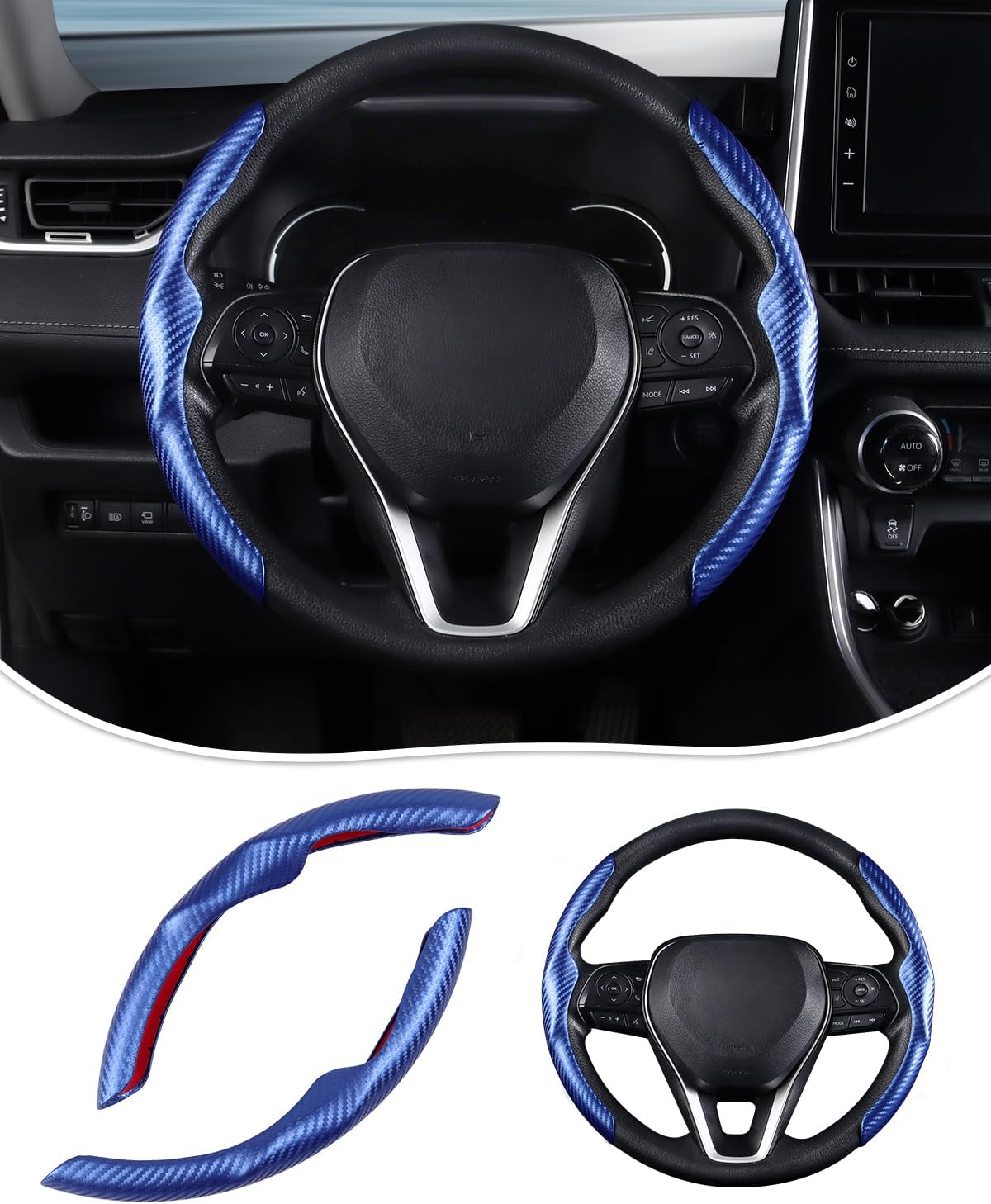 Karltys Funda para volante, 2 unidades, color azul, de fibra de carbono, antideslizante, cálida en invierno, agarre segmentado para volante,