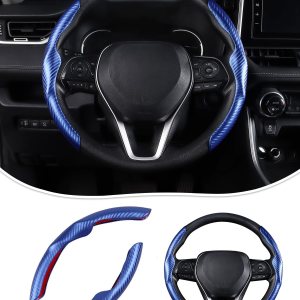 Karltys Funda para volante, 2 unidades, color azul, de fibra de carbono, antideslizante, cálida en invierno, agarre segmentado para volante, Karltys Funda para volante, 2 unidades, color azul, de fibra de carbono, antideslizante, cálida en invierno, agarre segmentado para volante,