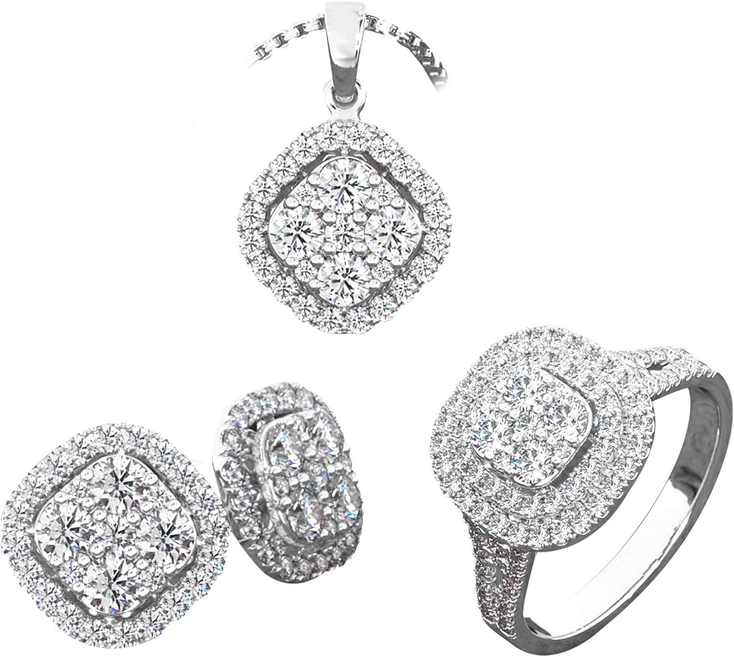Juego completo de 3 piezas de joyas de diamantes para mujer, collares de circón de lujo, aretes, anillos, joyería de moda, regalos para damas,