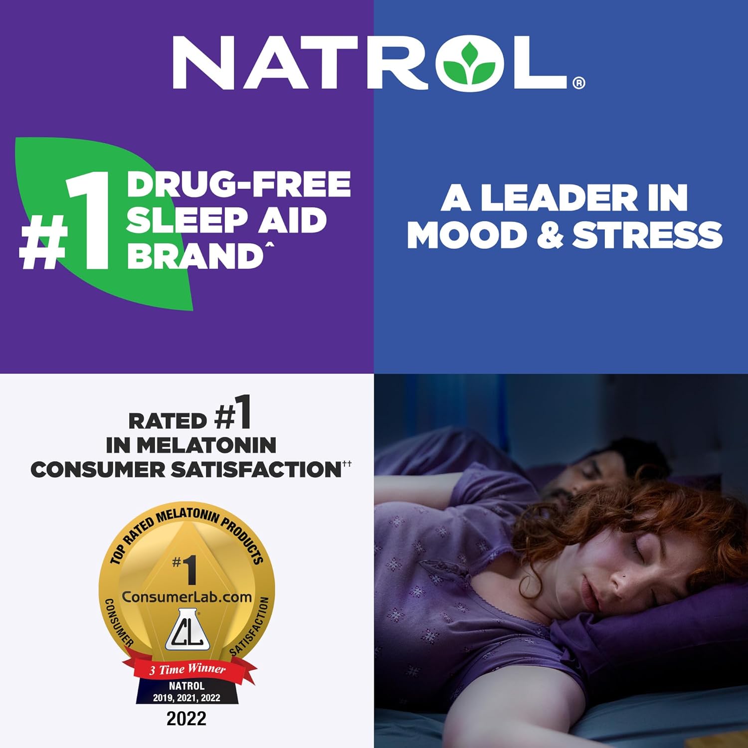 Natrol Melatonina Sleep + Calm de 6 mg con L-teanina de 50 mg y una mezcla botánica, suplemento dietético para un sueño reparador y una mente y